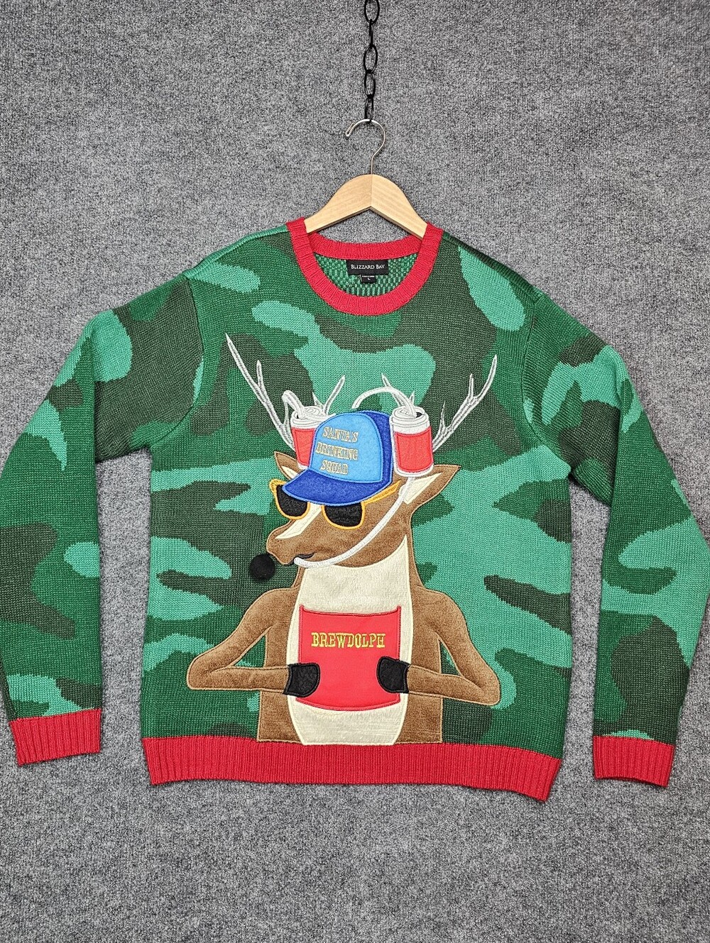 Blizzard Bay Brewdolph Ugly Christmas Sweater Camo Beverage Holder Men's Size L